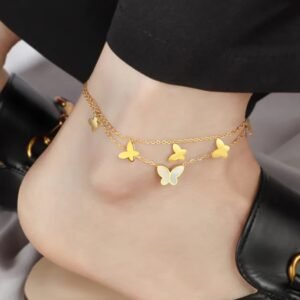 White Shell Butterfly Double Layer Titanium Steel Anklet